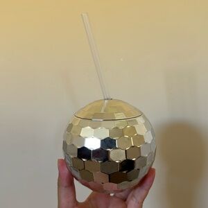 NWT Plastic Disco Ball Cup with Straw